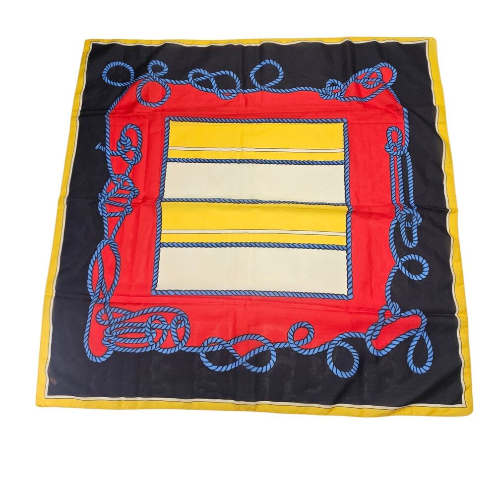 Vintage Poly Scarf Shawl 31" Square Geometric Grannycore Nautical Luxury